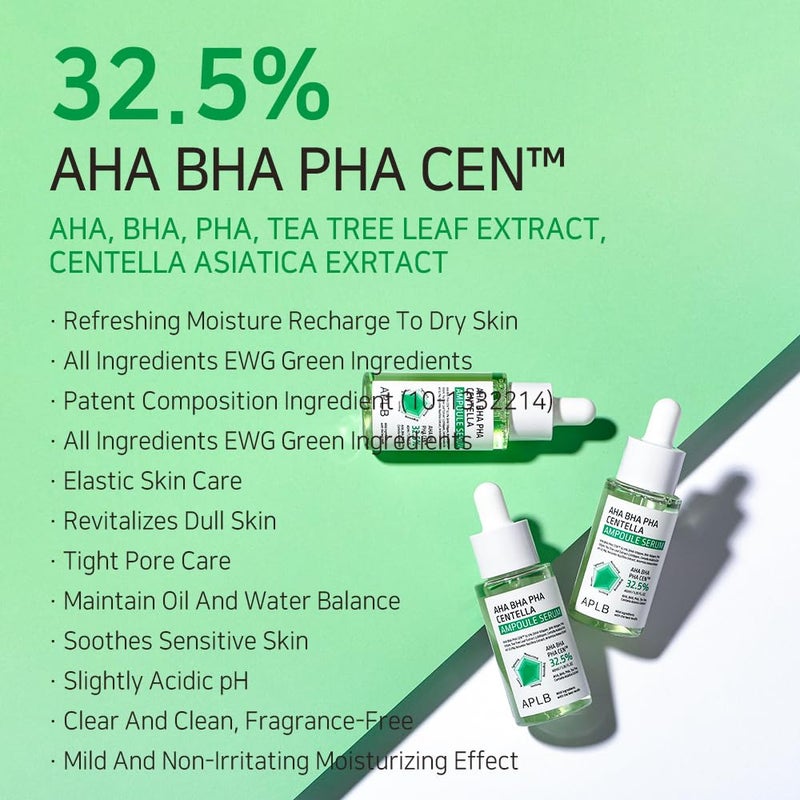 ايه بي ال بي سيروم أمبولات السنتيلا من APLB AHA BHA PHA | AHA BHA PHA CEN™ 32.5% 1.35 أونصة سائلة / عناية بالبشرة الكورية، مقشر، مرطب يدوم طويلاً، ينعش البشرة بلطف ويحسن ملمسها - Image 3